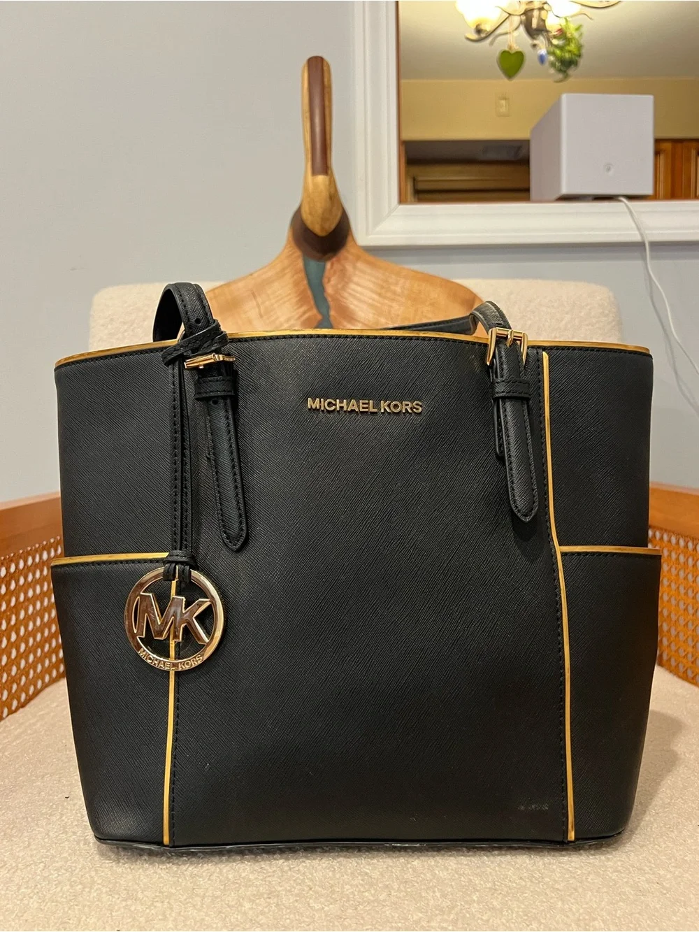 Michael Kors Black Tote with Gold Accents